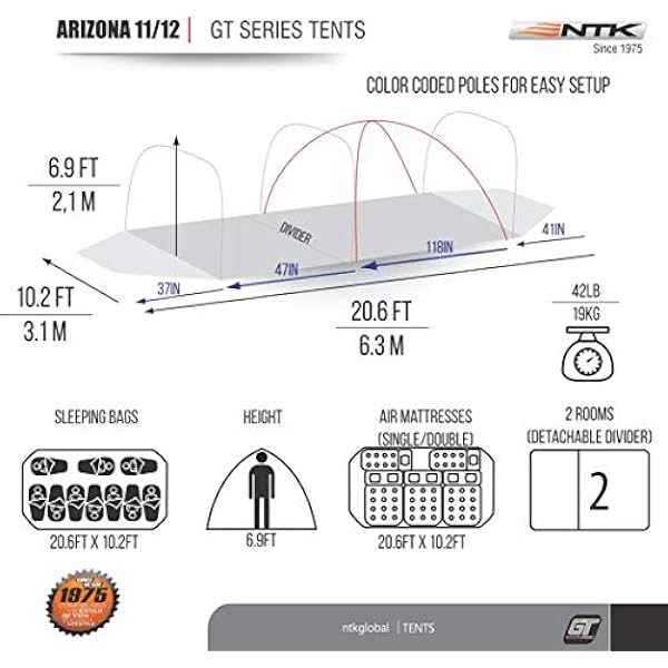 NTK Super Arizona GT tot 12 Persoon 20,6 door 10.2 door 6.9 Hoogte Voet Sport Family XL Camping Tent 100% Waterdicht 2500 mm Tent